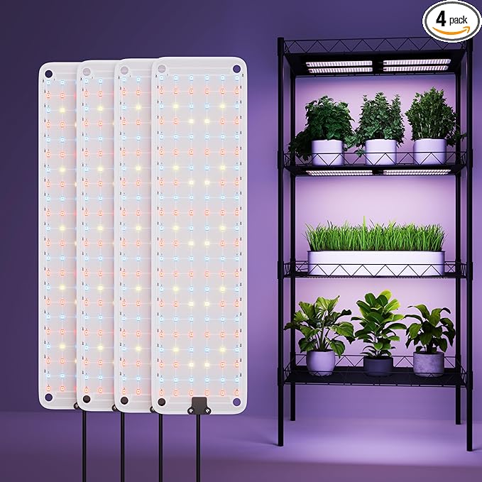 Under Cabinet Grow Light, LED Grow Lights for Indoor Plants Full Spectrum, Plants Light for Shelves with Auto Timer 3/9/12H, 616LEDs Ultra-Thin Grow Lights Panel for Seed Starting, Flowers, Veg, 4Pack