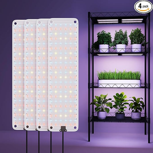 Under Cabinet Grow Light, LED Grow Lights for Indoor Plants Full Spectrum, Plants Light for Shelves with Auto Timer 3/9/12H, 616LEDs Ultra-Thin Grow Lights Panel for Seed Starting, Flowers, Veg, 4Pack