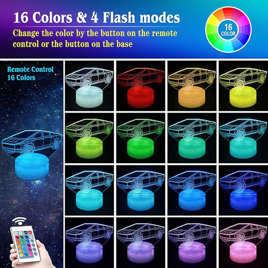 3D Cybertruck Car Night Light Gifts for Kids,16 Color Change Decor Bedside Lamp with Remote and Smart Touch, Gifts for Christmas Birthday Boys Girls