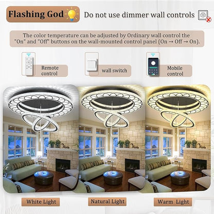Flashing God W40'' Modern Chandeliers for Living Room Large Crystal Chandelier Flush Mount Crystal Ceiling Light LED Dimmable Pendant Light for Hallway Entryway Foyer Black