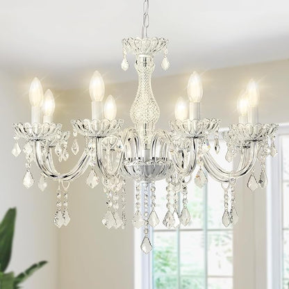 Crystal Chandelier Hanging Pendant Light Fixture,8 Lights Glass Candle Chandeliers for Kitchen Island Dining Rooms Bedroom Living Room Bar Ceiling Light