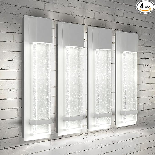 ASD LED 13" Bubble Glass Wall Light Fixture, Outdoor & Indoor Seeded Sconce | 3CCT, Waterproof, Dimmable, ETL Listed | 12W 500LM 3000-5000K 120V | Exterior Lantern, Porch Lighting | White, 4 Pack