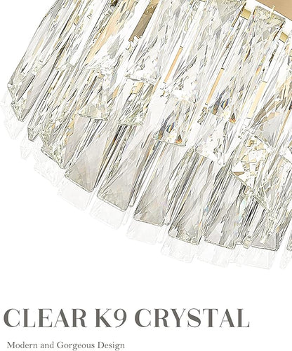 2-Tier Crystal Gold Chandelier, LED Modern Chandelier, 6000K Cool White Pendant Light for Bedroom Kitchen Dinning Room Entryway, CC5612-LED-BG