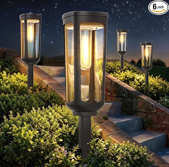 Solar Pathway Lights Outdoor Waterproof IP65, 6 Pack Warm White Solar Walkway Lights, Auto On/Off Outdoor Light for Lawn Garden Patio Driveway Decor Landscape Lighting