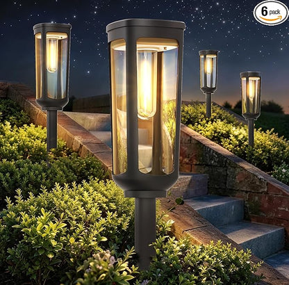 Solar Pathway Lights Outdoor Waterproof IP65, 6 Pack Warm White Solar Walkway Lights, Auto On/Off Outdoor Light for Lawn Garden Patio Driveway Decor Landscape Lighting