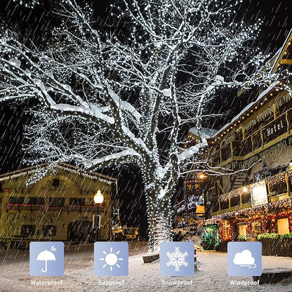 JMEXSUSS 300 LED White Christmas Lights, Outdoor Indoor, Green Wire, 8 Modes, Waterproof, Perfect for Xmas, Wedding, Party, Garden
