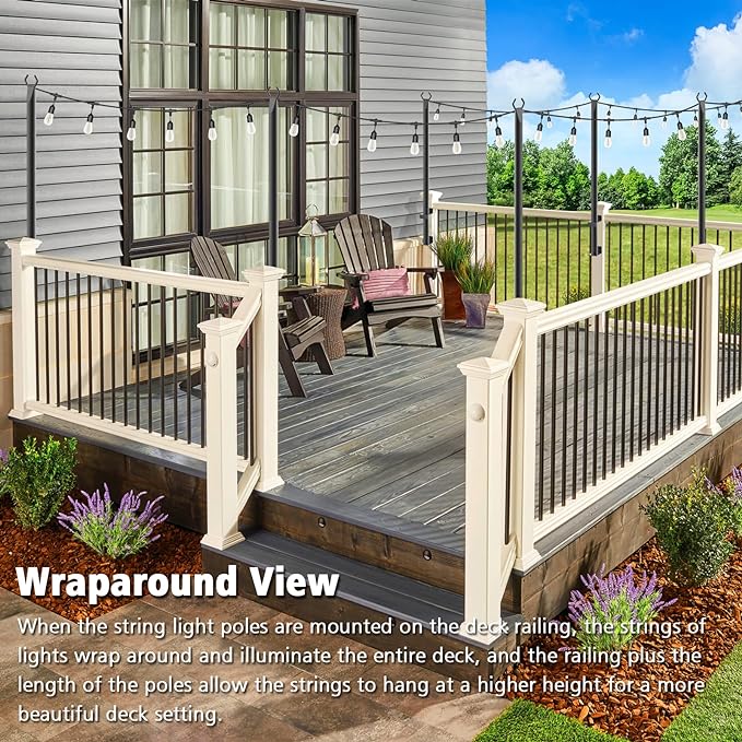 Beizelte 2 Pack 5Ft String Light Poles,Outside String Lights,Outdoor Light Poles,Metal Poles Stand for Patio,Backyard,Deck