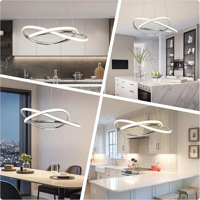 Modern Chandelier Dimmable Pendant Light Fixture,5CCT/2700K/3000K/3500K/4000K/5000K ,Adjustable Modern LED Chandeliers for Dining Room Kitchen Entryway Living Room Bedroom (Silver-5CCT, 20 Inches)