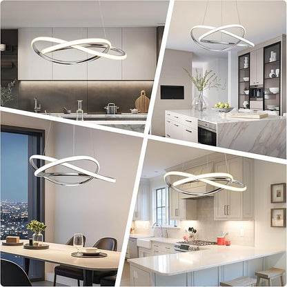 Modern Chandelier Dimmable Pendant Light Fixture,5CCT/2700K/3000K/3500K/4000K/5000K ,Adjustable Modern LED Chandeliers for Dining Room Kitchen Entryway Living Room Bedroom (Silver-5CCT, 20 Inches)