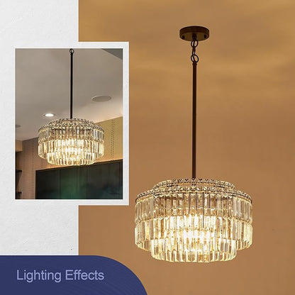 Modern 17.6“ Black Crystal Chandelier Ceiling Light Fixtures for Dining Room Luxury Glam 8-Light Crystal Chandeliers Lighting for Bedroom Entryway Hallway Living Room Kitchen Island Foyer
