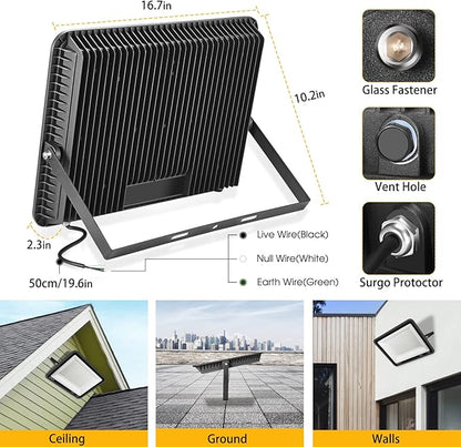 XYCN 300W LED Flood Light (2000W Equivalent), Super Bright 42,500LM 5000K Daylight IP66 Waterproof Security Outdoor LED Arena Lights Commercial Lighting Floodlight for Backyard|Court|Stadium|Yard