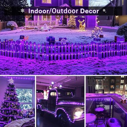 JMEXSUSS 200 LED Purple Solar Halloween Lights, 66 ft Rope Lights Outdoor Waterproof, PVC Tube Purple Christmas String Lights for Party Tree Fence Christmas (Pack of 2)