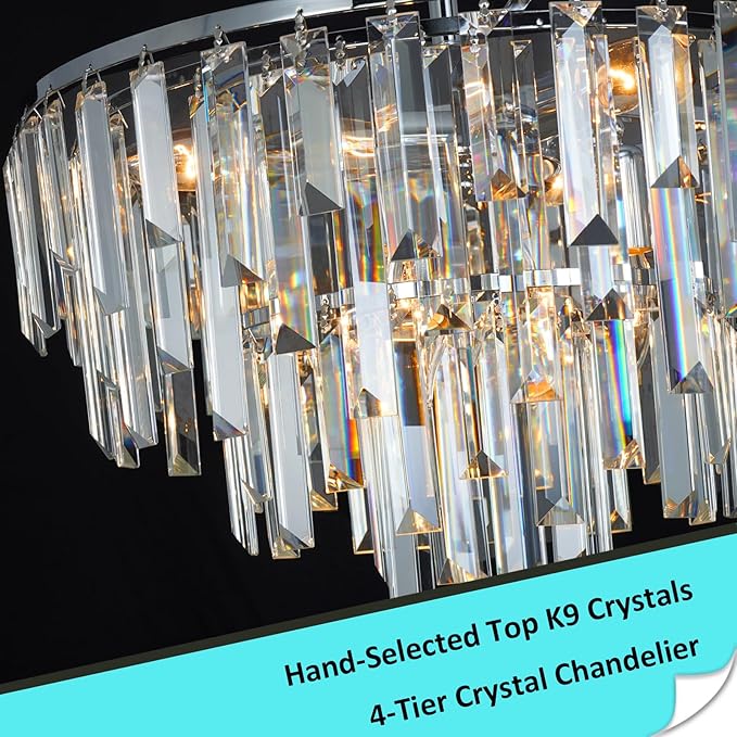 Modern Chrome Crystal Chandelier, 18" Round Chandeliers for Dining Room 4-Tier 6 Lights Luxury Top K9 Crystal Ceiling Pendant Light Fixture for Foyer Bedroom Closet