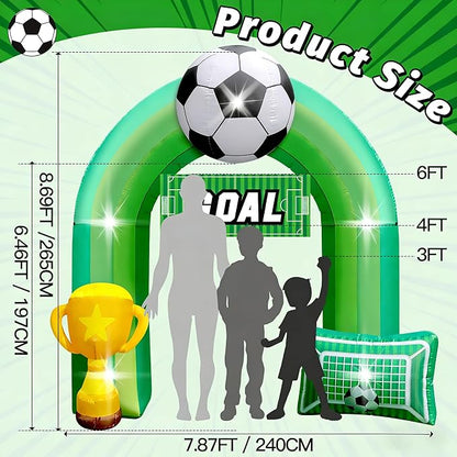 9 FT Giant Soccer Inflatable Arch for Soccer Birthday Party Decoration with “Goal” Banner 1 Blower and 5 LED Light for Soccer Field Club Team Coach Community Competition Outdoor Blow-up Decor