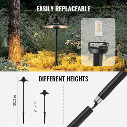 VEVOR 8 Pack Low Voltage Landscape Path Lights, 3W 210LM 12V-24VAC/DC Outdoor LED Pathway Lighting, 3000K Warm White Walkway Lights with Quick Connectors, IP66 Waterproof for Yard Garden Sidewalk