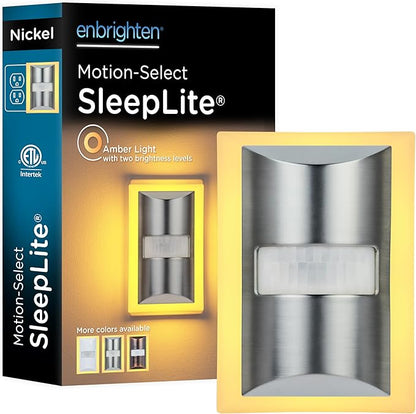 Enbrighten SleepLite LED Night Light Motion Sensor Nightlight Dusk to Dawn Amber Lights Ambient Lighting Room Decor for Bedroom Baby Nursery Bathroom Brushed Nickel