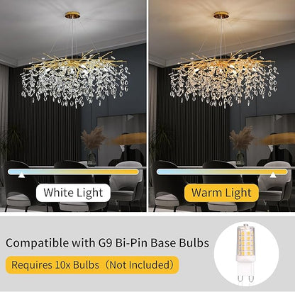 Modern Crystal Tree Branch Chandelier Gold L40'', Large Art Deco Linear Rectangle Raindrop Indoor Hanging Lighting Fixture for Dining Room Kitchen Island Living Room 12 Lights