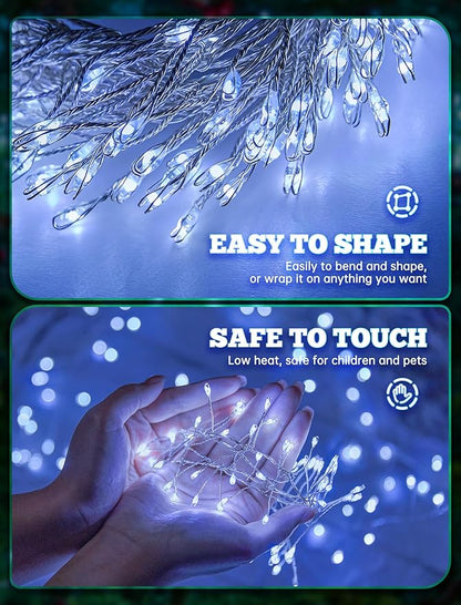 Brightown Solar Lights for Outside, 9.8Ft 120 LED Solar String Lights Outdoor Waterproof, 8 Modes Firecracker Balcony Light for Tree Patio Christmas Party Wedding Decor (Pure White)