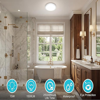 libtit 7 inch Flush Mount LED Ceiling Light Fixture, 3000K-6500K Adjustable, 15W 1500lm White Satin Round Ceiling Lamp for Bathroom Hallway Kitchen Bedroom, 2 Pack