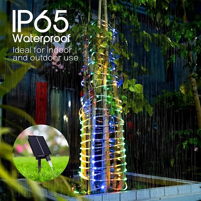 Vigdur 66FT Solar Rope Lights Outdoor - 200 LEDs 18 Color Changing Fairy Lights Outdoor Waterproof with Remote & Timer & 8 Lighting Modes, Solar String Lights for Xmas Garden Fence Tree Party