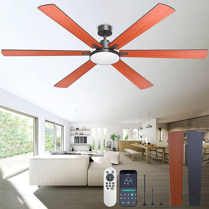 80 inch Ceiling Fans with Lights and Remote Control,Indoor/Outdoor Flush Mount Low Profile Commercial Reversible Dimmable Wood Grain Ceiling Fans for Living Room Patio Industrial Shop.