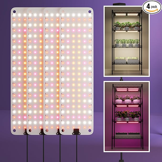 Under Cabinet Grow Light, Under Shelf Grow Lights for Indoor Plants Full Spectrum, with Auto Timer 3/9/12H, Adjustable Lighting Color, Ultra-Thin Grow Light Panel for Seed Starting, Plants, 4Pack