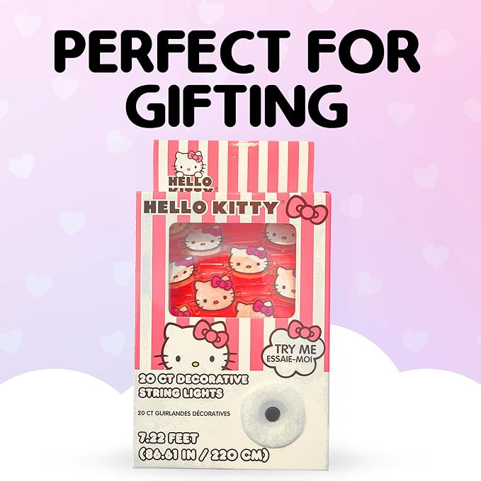 Silver Buffalo Hello Kitty Face with Pink Bow 20ct Decorative String Lights, 7 Feet Long, Battery Powered (Batteries Not Included), Pink LED, Indoor Use Only