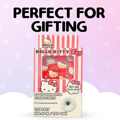 Silver Buffalo Hello Kitty Face with Pink Bow 20ct Decorative String Lights, 7 Feet Long, Battery Powered (Batteries Not Included), Pink LED, Indoor Use Only