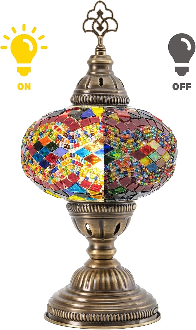 Moroccan Turkish Lamp – Colorfull Mosaic Glass Bedside & Desk Light, Handcrafted Vintage Home Decor with E12 Socket