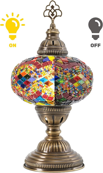 Moroccan Turkish Lamp – Colorfull Mosaic Glass Bedside & Desk Light, Handcrafted Vintage Home Decor with E12 Socket