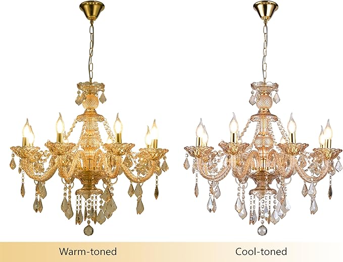 8-Light Amber Crystal Chandelier, K9 Crystal Modern Luxurious Crystal Candle Pendant Light, Luxury Crystal Ceiling Light Fixtures for Living Room, Kitchen, Dining Room (8 Lights)