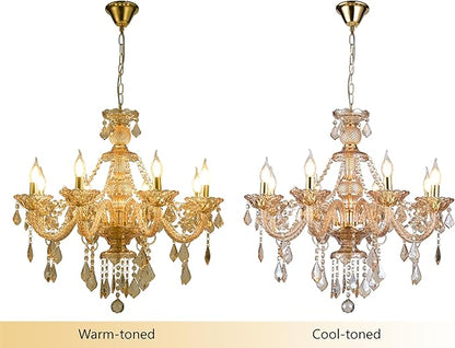 8-Light Amber Crystal Chandelier, K9 Crystal Modern Luxurious Crystal Candle Pendant Light, Luxury Crystal Ceiling Light Fixtures for Living Room, Kitchen, Dining Room (8 Lights)