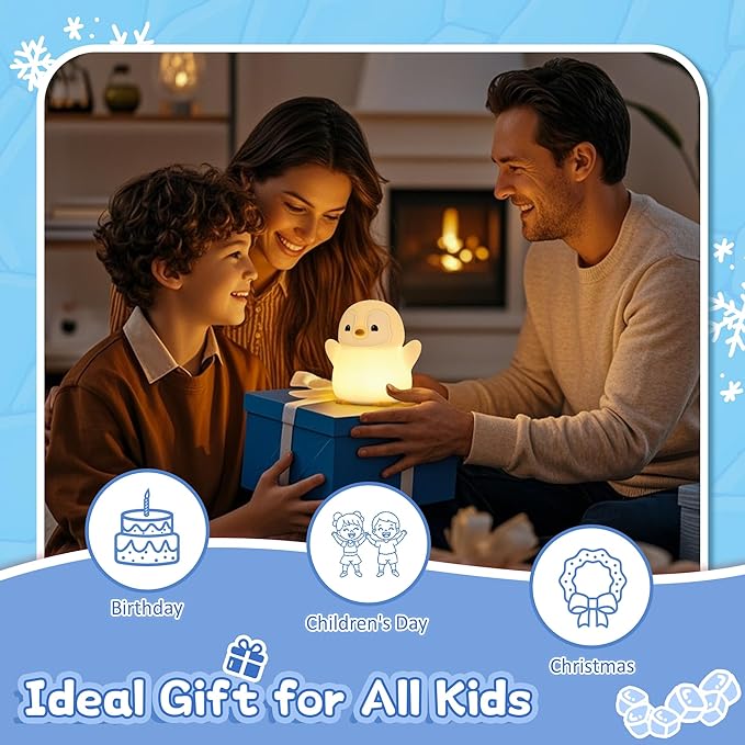 Attivolife Penguin Night Light, Cute Penguin Gifts for Kids, Animal Themed Squishy Silicone Nursery Lamp with Dimming Timing, USB Rechargeable Bedside Nightlight, Boy Girl Christmas Birthday Present