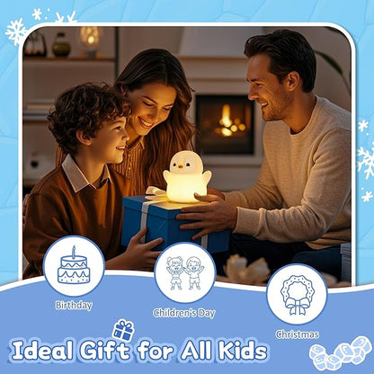 Attivolife Penguin Night Light, Cute Penguin Gifts for Kids, Animal Themed Squishy Silicone Nursery Lamp with Dimming Timing, USB Rechargeable Bedside Nightlight, Boy Girl Christmas Birthday Present
