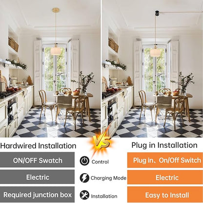 Shenmoyl Plug in Pendant Light Hanging Light Fixture Corded On/Off Switch Brass Pendant Light with White Striped Glass Lampshade for Bedroom Living Room Kitchen Island