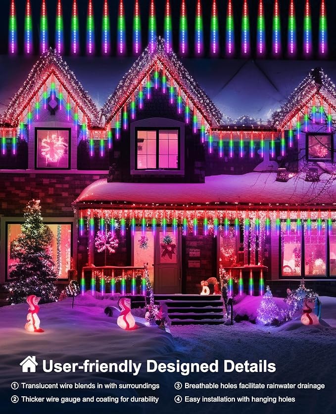 EAGWELL Christmas Meteor Shower Lights, 20 in 20 Tube Automatic Changing Cascading Rain Lights with 12 Modes, Waterproof Outdoor Xmas Decor for House, Yard, Wedding, Party