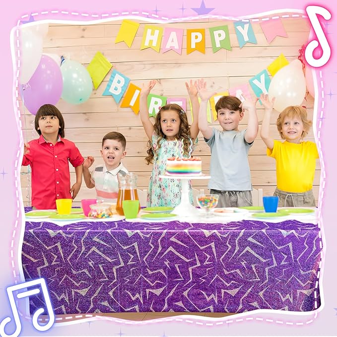 Oudain 2 Pcs Kpop Theme Purple Silvery Lightning Crack Print Holographic Party Tablecloth 54 x 108 Inch Disposable Rectangle Table Cover for Anime Korean Kpop Theme Birthday Decoration