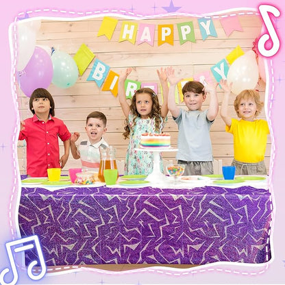 Oudain 2 Pcs Kpop Theme Purple Silvery Lightning Crack Print Holographic Party Tablecloth 54 x 108 Inch Disposable Rectangle Table Cover for Anime Korean Kpop Theme Birthday Decoration