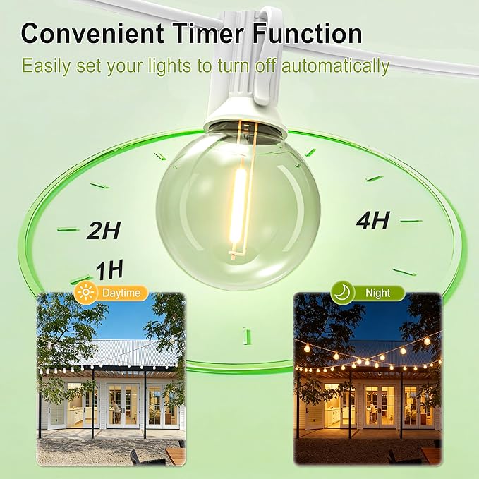Outdoor-String-Lights-Patio-LED-Light-Outside 75FT Waterproof Light with Remote Dimmable 75 G40 Shatterproof Bulb Connectable Hanging Outdoor Lighting for Backyard Porch Party 12 inch Bulb Apart