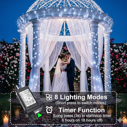 100FT 300 LED Christmas Lights, White Outdoor String Lights Waterproof with 8 Modes, Plug in Connectable Fairy Twinkle Light Green Wire for Indoor Patio Yard Holiday Party Decorations