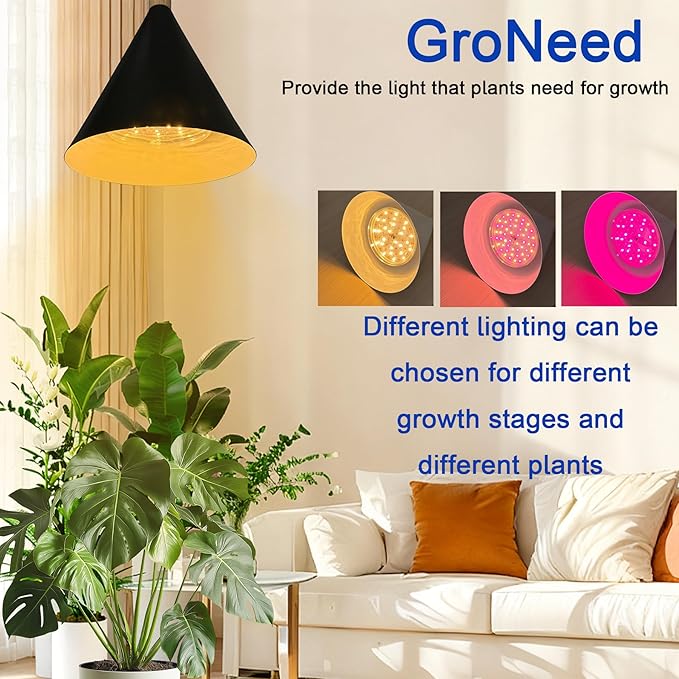 Full Spectrum Hanging Plant Grow Light with Height Adjustable Fabric Power Cord, Pendant Grow Light, Plant Lights for Indoor Plants (Black)