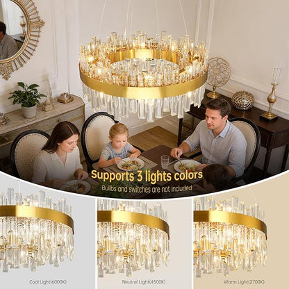 Weesalife 16 Light Gold Crystal Chandelier | Dia 24" Modern Round Crystal Chandeliers for Dining Room | Luxury Ceiling Light Fixture for Living Room | Bedroom | Entryway | Kitchen Island | Foyer