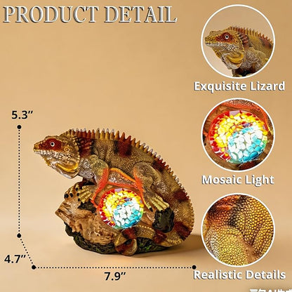 Solar Iguana Garden Statues Decor for Outdoor, Khaki Iguana Figurine Lights for Lawn Patio Yard Decoration - Unique Christmas Housewarming Gifts for Grandma Wowen Mom
