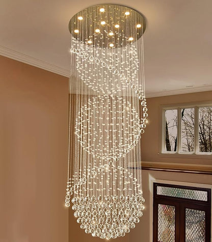 D32'' x H100'' Crystal Chandelier for Entryway High Ceiling Chandeliers Glam Chandelier Modern Large Raindrop Chandeliers LED Dimmable Light Fixtures for Staircaes Foyer Living Room Gold