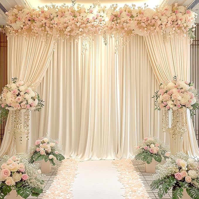 Champagne Backdrop Curtain for Parties Wedding Baby Shower Wrinkle Free Photo Curtains Backdrop Drapes Fabric Decoration for Bridal Shower 5ft x 7ft,2 Panels
