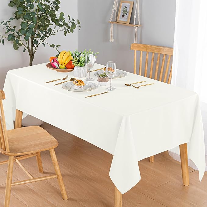 Hiasan 60 X 102 Inch Rectangle Textured Tablecloth - Waterproof Spillproof Antiwrinkle Jacquard Table Cloth for Kitchen and Dining Dinner, Outdoor Picnic, Holiday and Parties, Ivory