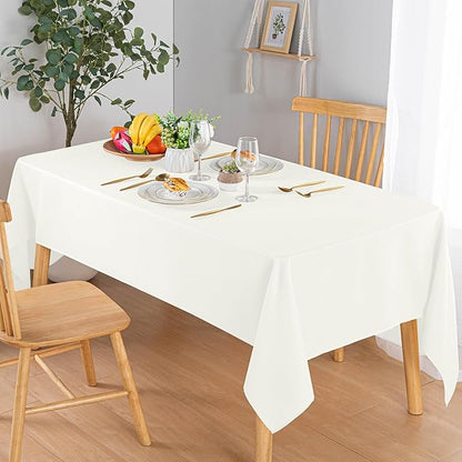Hiasan 60 X 102 Inch Rectangle Textured Tablecloth - Waterproof Spillproof Antiwrinkle Jacquard Table Cloth for Kitchen and Dining Dinner, Outdoor Picnic, Holiday and Parties, Ivory