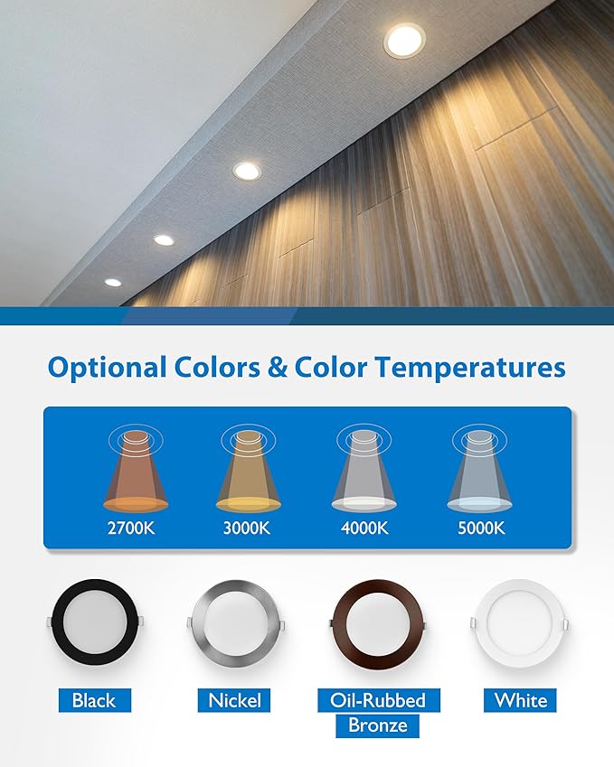 LED Downlight - Ultra-Thin 6 inch LED Recessed Light with Junction Box - 5000K, 902 Lumens, 11.8W, 120V, Dimmable LED Lights - REL6 Edge-Lit LED Ceiling Light, Nickel by NICOR Lighting