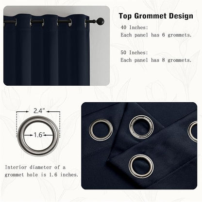 Simplebrand Navy Blue Window Valance for Kitchen 14 Inches Long 2 Panels Set, Room Darkening Valance Curtains for Living Room, Grommet Short Privacy Kitchen Curtains for Bedroom Kids Room, 40Wx14L