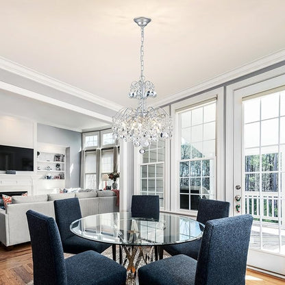 WUZUPS 5-Light Crystal Chandelier Pendant Ceiling Light Modern Lighting Fixture for Bedroom Hallway Bar Kitchen Bathroom, H 20.3" W17.1, E12 Base, Silver